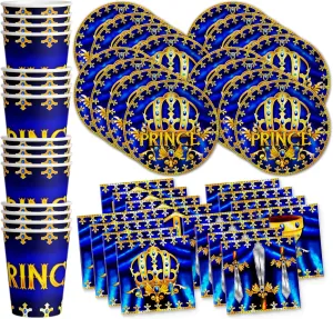 Royal Blue Prince Birthday Party Baby Shower Supplies Set Plates Napkins Cups Tableware Kit for 16