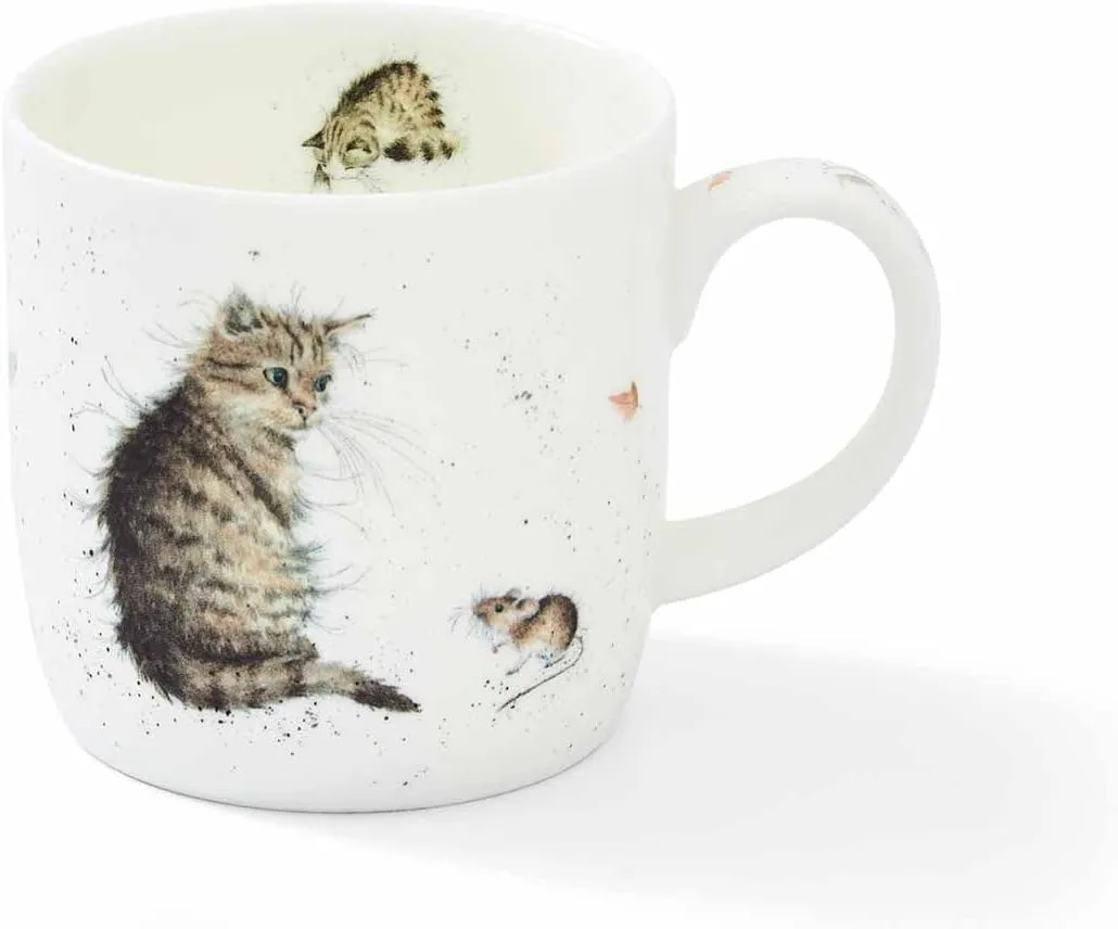 Royal Worcester Wrendale Designs Cat and Mouse Mug | 11 Ounce Coffee Mug with Cat Design for Tea, Coffee and Hot Cocoa | Made from Fine Bone China | Microwave and Dishwasher Safe