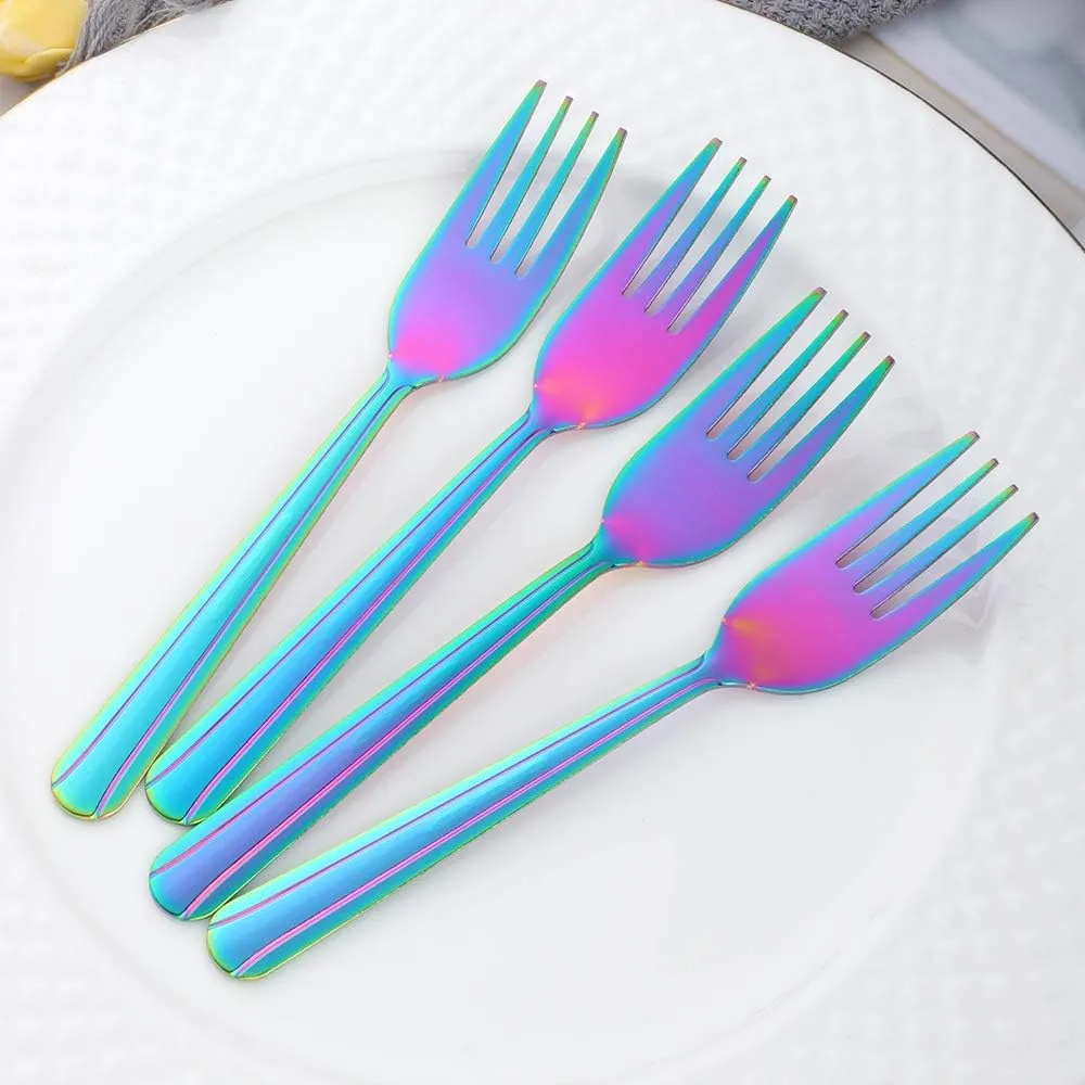 Salad Forks Set of 12, 6.2 Inch Stainless Steel Dessert Forks, Silverware Flatware Forks, Appetizer Forks with Clean Lines Handle for Tastings Cake Fruit, Dishwasher Safe- Rainbow