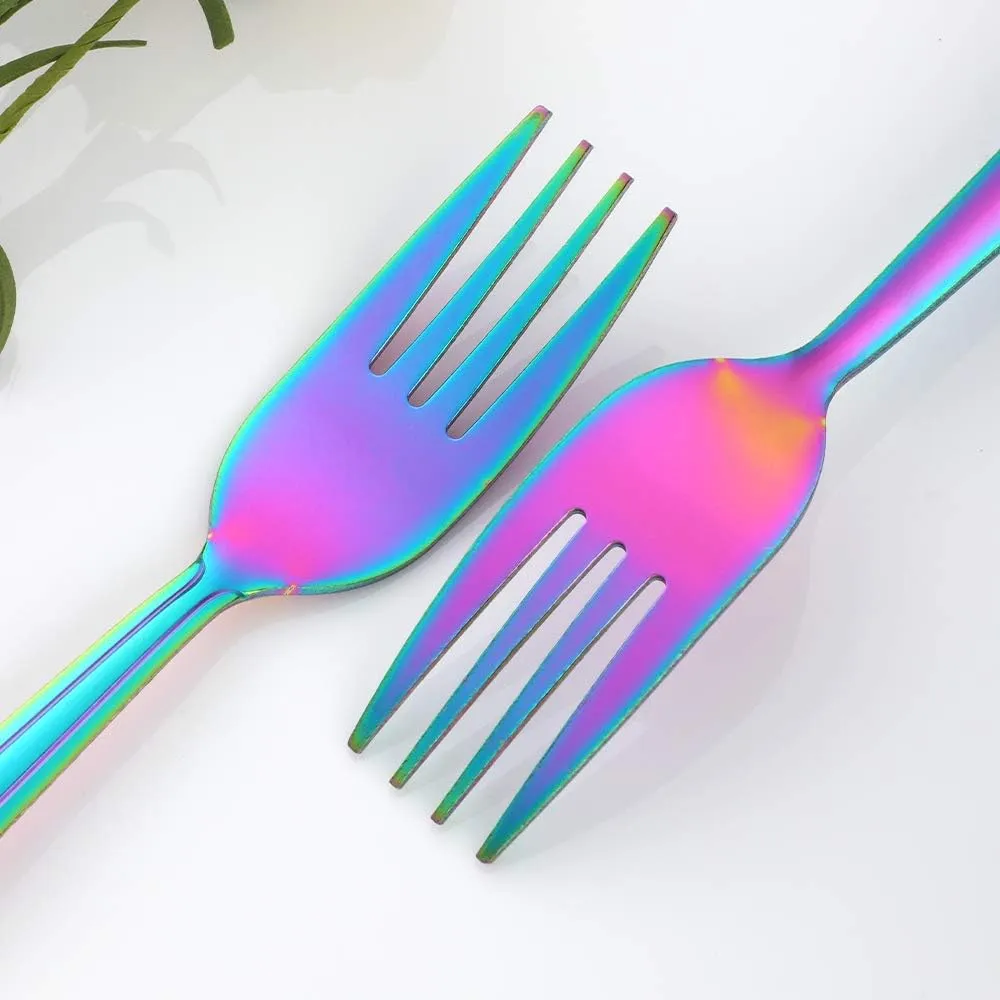 Salad Forks Set of 12, 6.2 Inch Stainless Steel Dessert Forks, Silverware Flatware Forks, Appetizer Forks with Clean Lines Handle for Tastings Cake Fruit, Dishwasher Safe- Rainbow