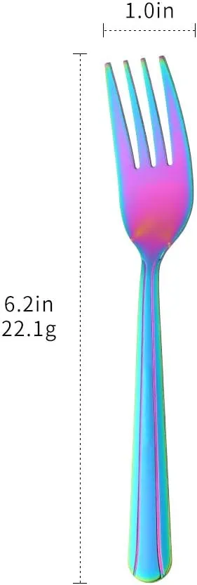 Salad Forks Set of 12, 6.2 Inch Stainless Steel Dessert Forks, Silverware Flatware Forks, Appetizer Forks with Clean Lines Handle for Tastings Cake Fruit, Dishwasher Safe- Rainbow