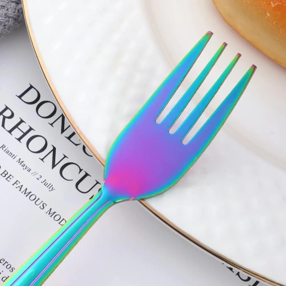 Salad Forks Set of 12, 6.2 Inch Stainless Steel Dessert Forks, Silverware Flatware Forks, Appetizer Forks with Clean Lines Handle for Tastings Cake Fruit, Dishwasher Safe- Rainbow
