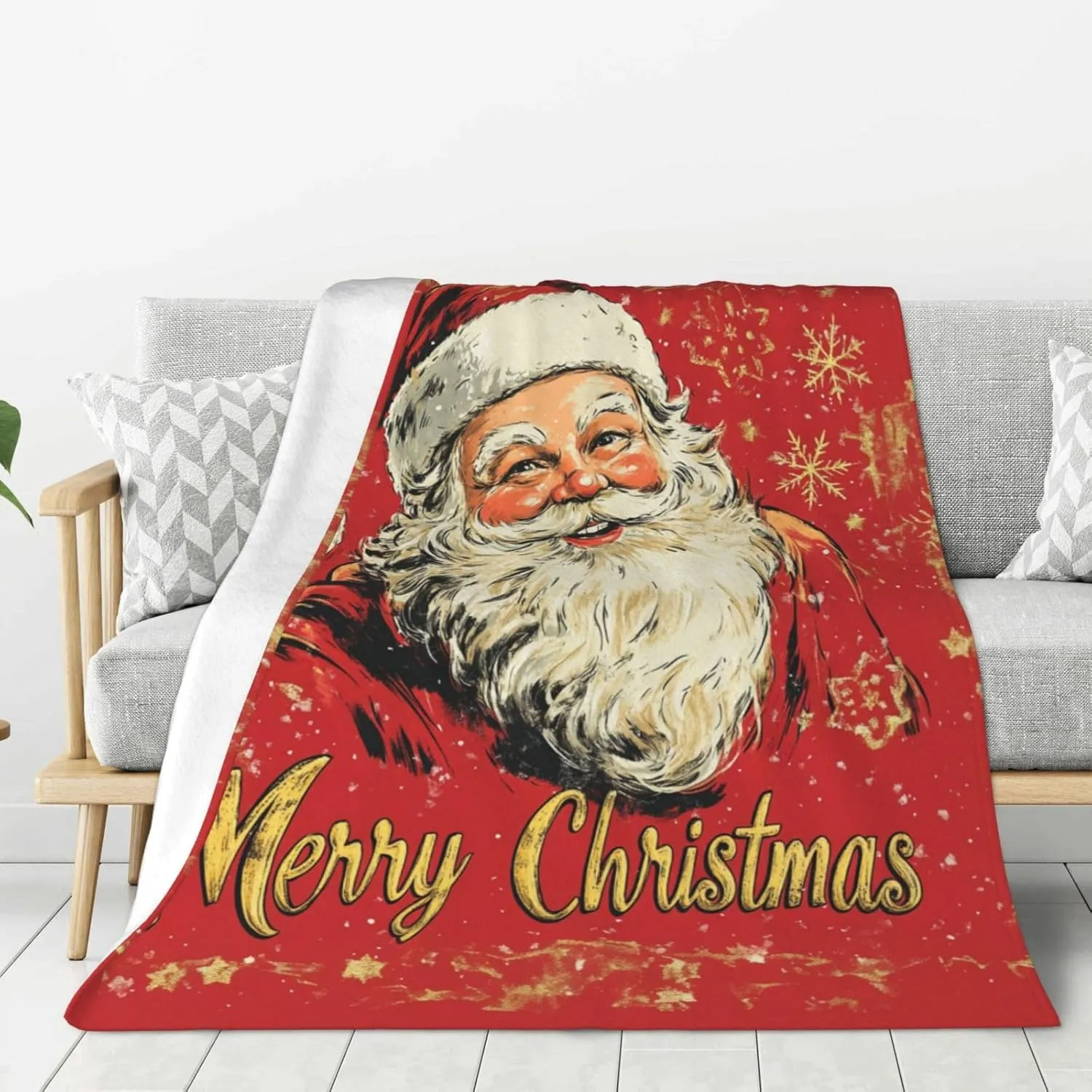 Santa Claus Throw Blankets，Christmas Soft Fleece Blanket 60"X50" Couch Cover for Bed Sofa Chair Camping Travel