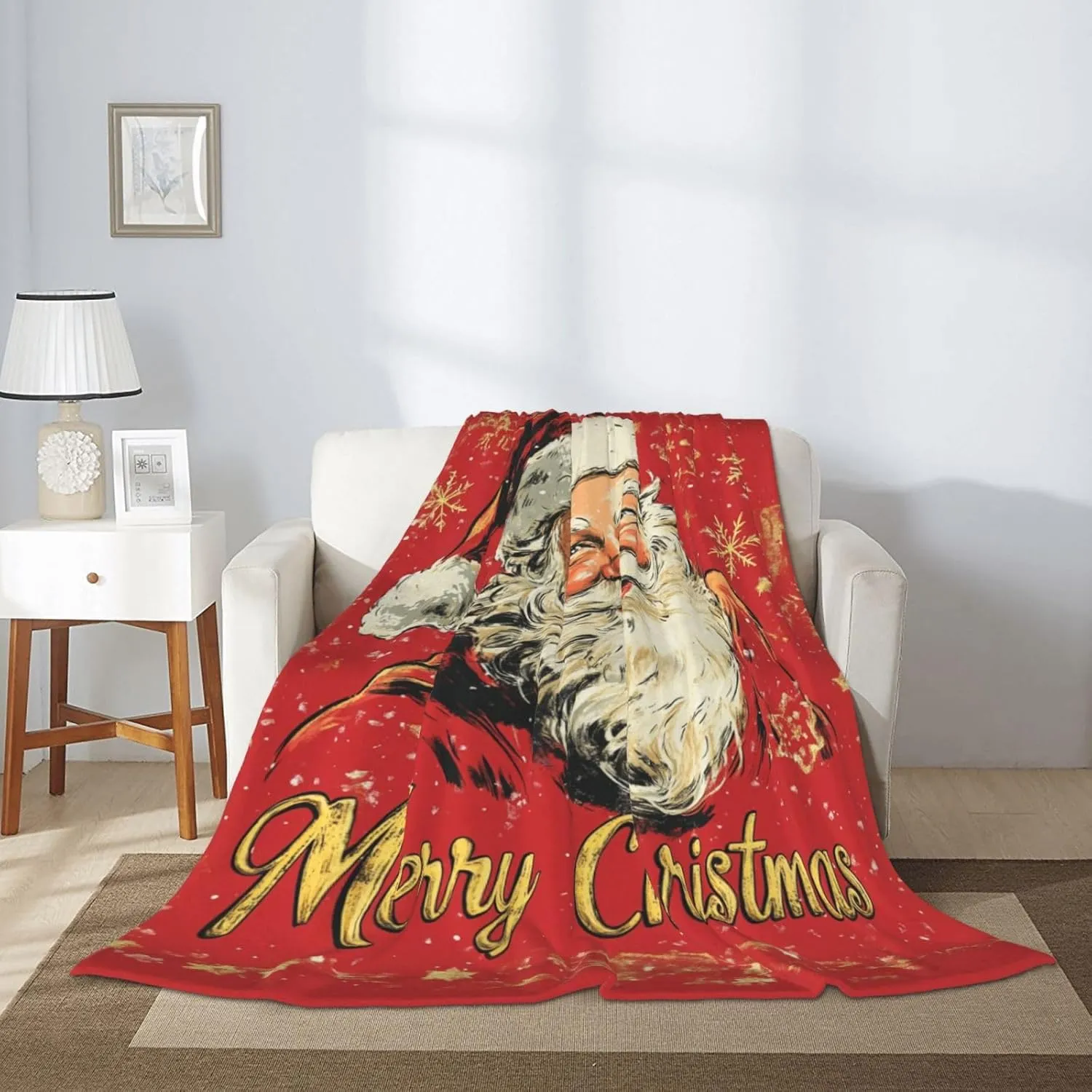 Santa Claus Throw Blankets，Christmas Soft Fleece Blanket 60"X50" Couch Cover for Bed Sofa Chair Camping Travel