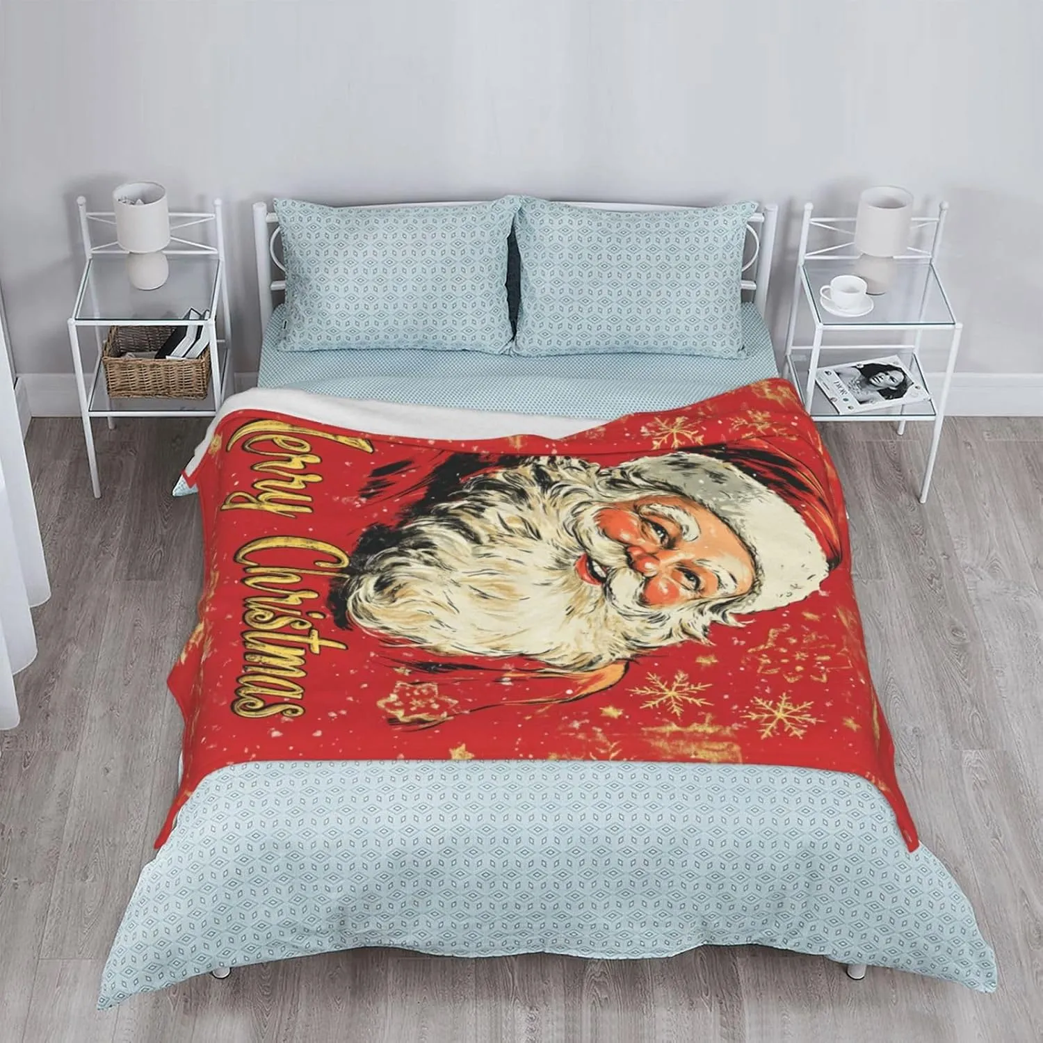 Santa Claus Throw Blankets，Christmas Soft Fleece Blanket 60"X50" Couch Cover for Bed Sofa Chair Camping Travel