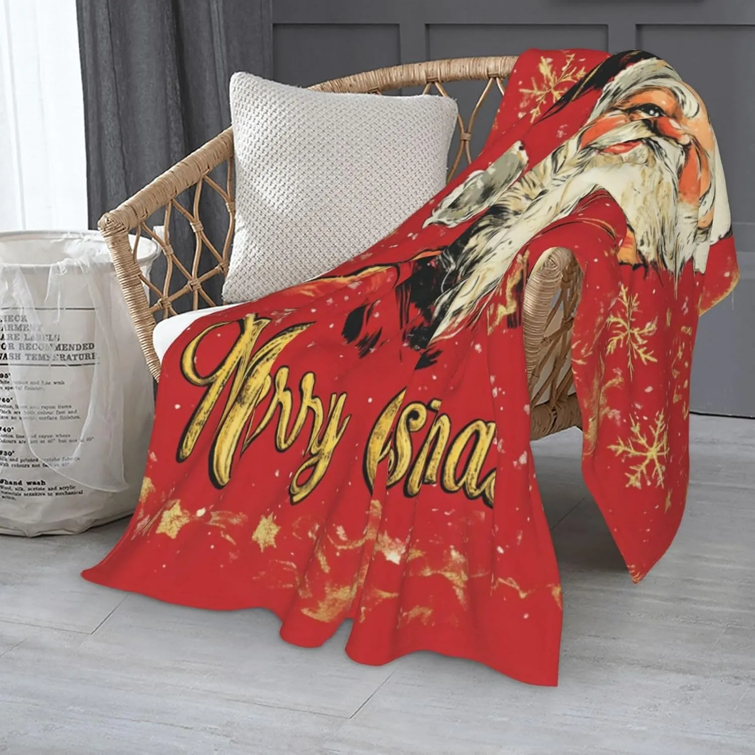 Santa Claus Throw Blankets，Christmas Soft Fleece Blanket 60"X50" Couch Cover for Bed Sofa Chair Camping Travel