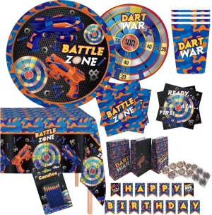 Serves 18 Dart War Party Supplies Includes Plates,Napkins,Table Cover, Happy Birthday Banner,Candles,Treat Bags, Ideal for Dart War Birthday Theme Party Decor