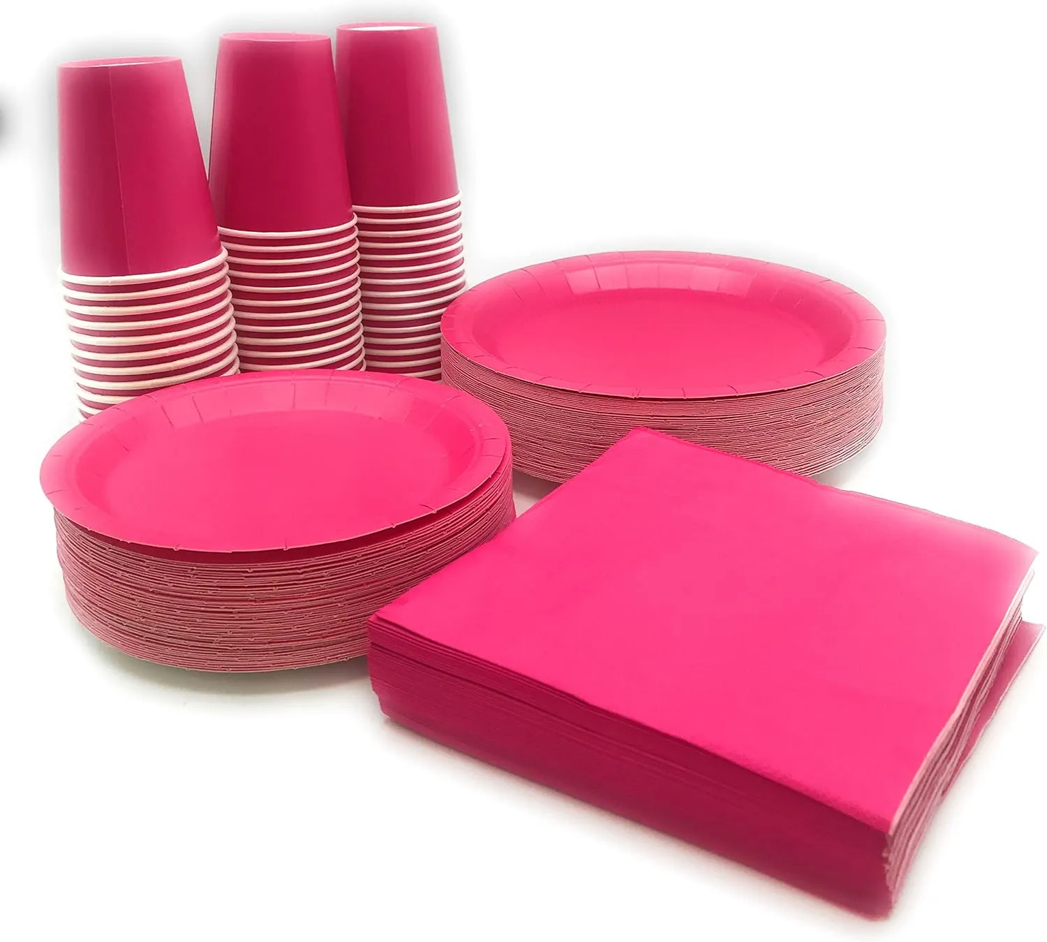 Serves 50 Complete Party Pack, Pink Disposable Tableware Set – 9" Dinner Plates, 7" Dessert Plates, 9 Oz Cups, 3-Ply Napkins for Birthdays, Office Parties, Festivals, and Events