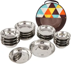 Set Of 17 Stainless Steel Picnics Tableware Dishwasher Safe Dinnerwares Portable Plates For Camping And Outdoor Meals