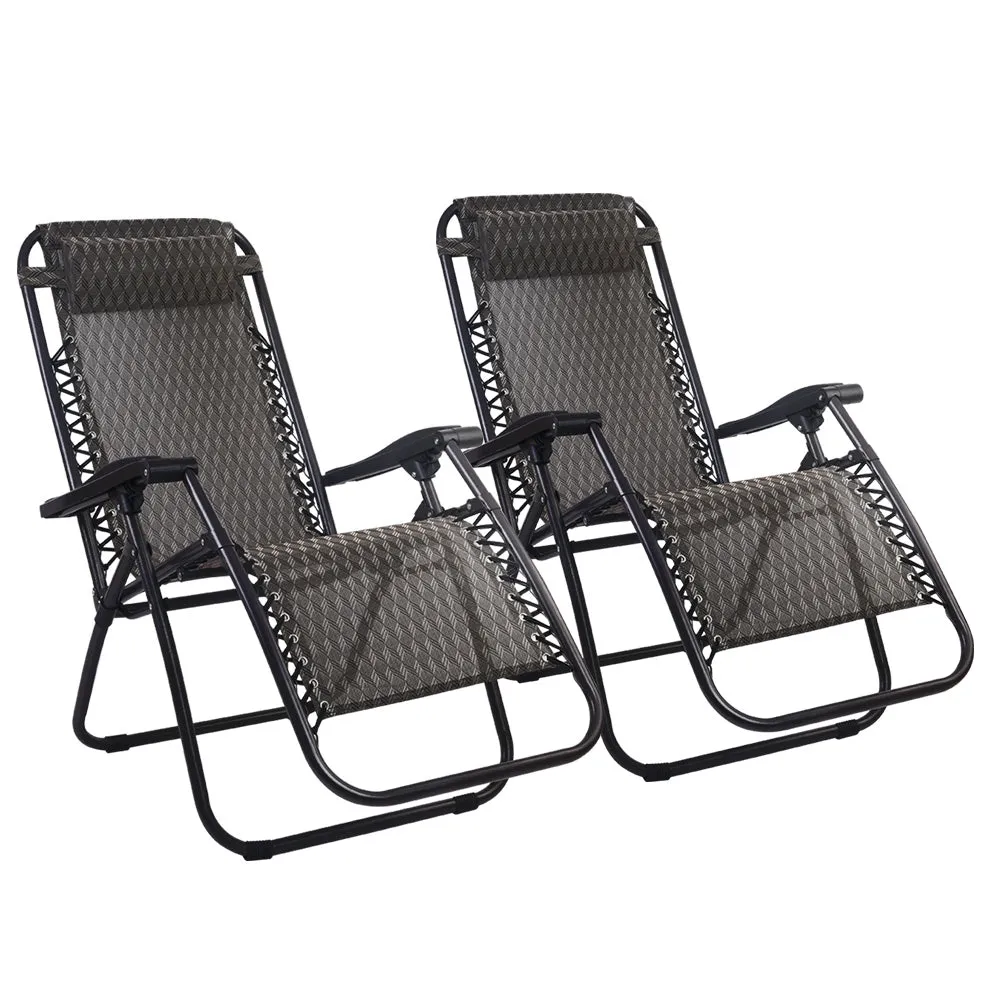 Set of 2 Outdoor Recliner Zero Gravity Chairs - Brown/Black