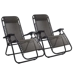 Set of 2 Outdoor Recliner Zero Gravity Chairs - Brown/Black