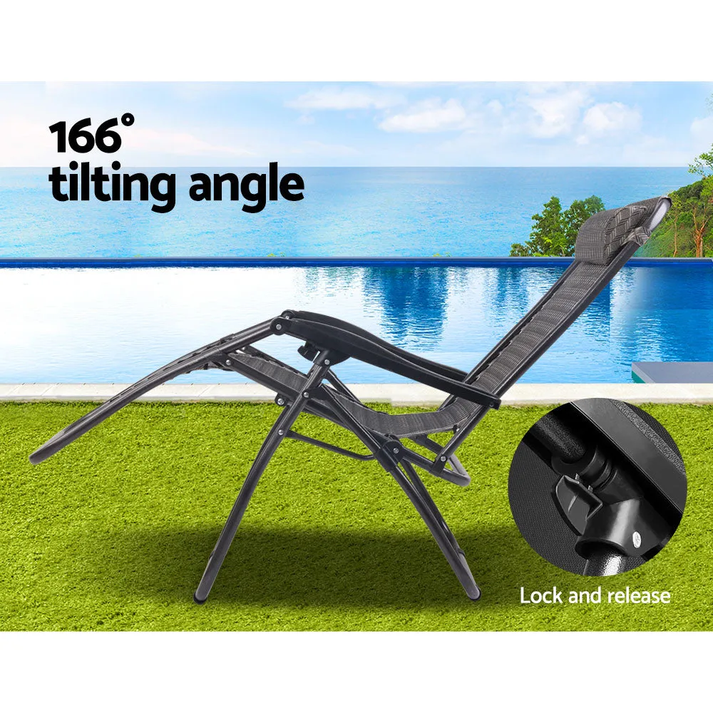 Set of 2 Outdoor Recliner Zero Gravity Chairs - Brown/Black