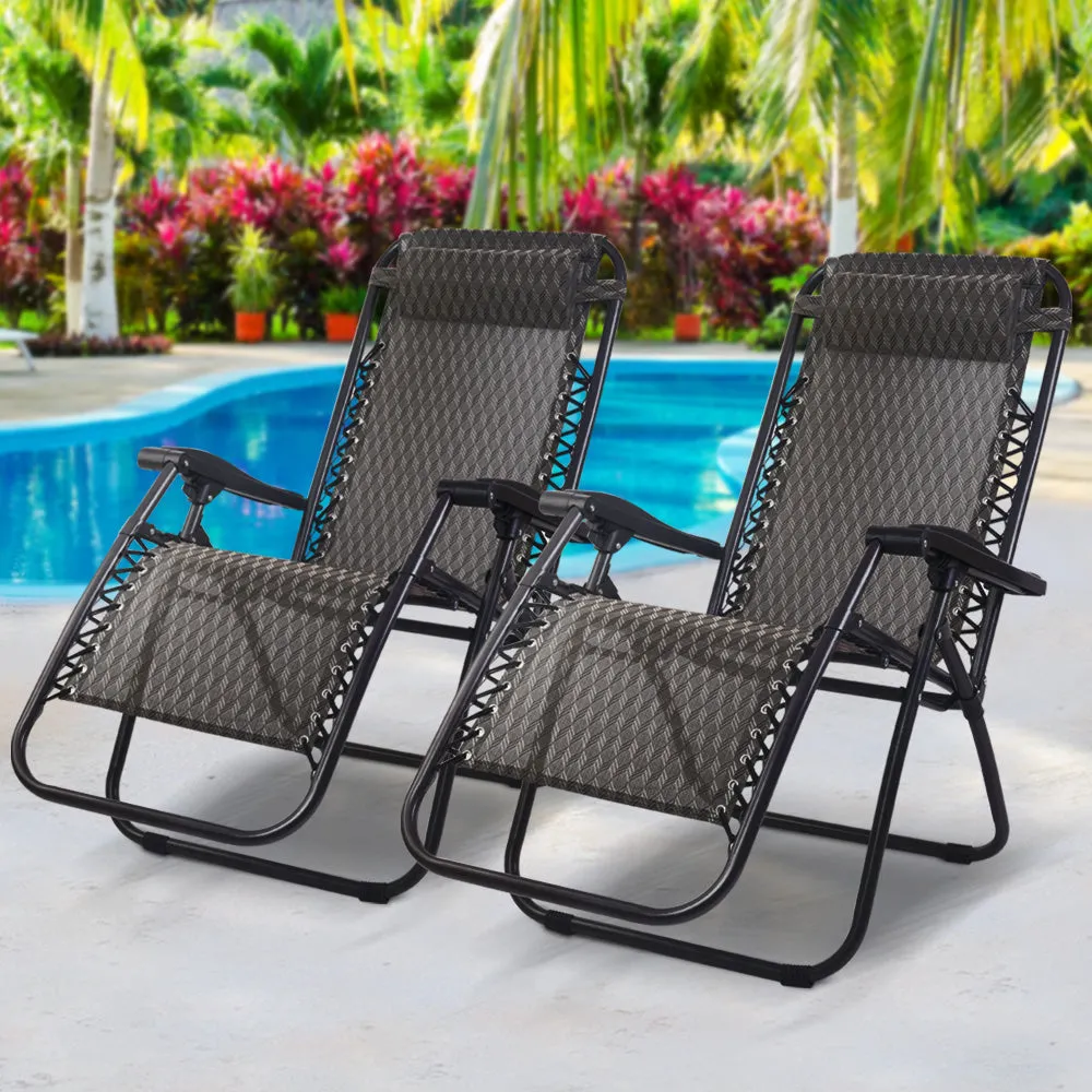 Set of 2 Outdoor Recliner Zero Gravity Chairs - Brown/Black