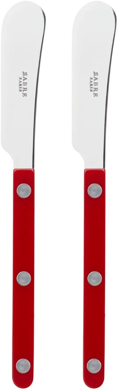 Set of 2 Spreader Knives 5.5 inches - Bistrot Collection - Perfect for Butter, Tapenades, Spreads - Stainless Steel & Nylon - Dishwasher Safe - Burgundy - Brilliant Finish