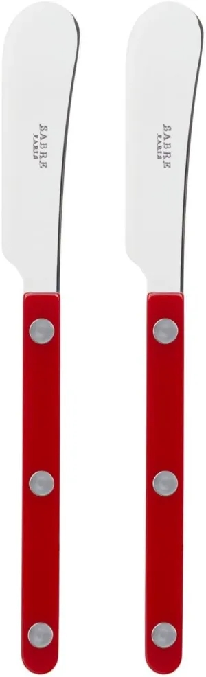 Set of 2 Spreader Knives 5.5 inches - Bistrot Collection - Perfect for Butter, Tapenades, Spreads - Stainless Steel & Nylon - Dishwasher Safe - Burgundy - Brilliant Finish