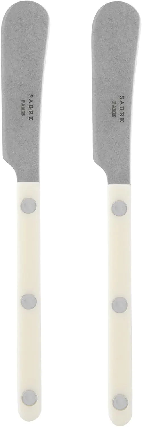 Set of 2 Spreader Knives 5.5 inches - Bistrot Vintage Collection - Perfect for Butter, Tapenades, Spreads - Stainless Steel & Nylon - Dishwasher Safe - Ivory - Mat Finish