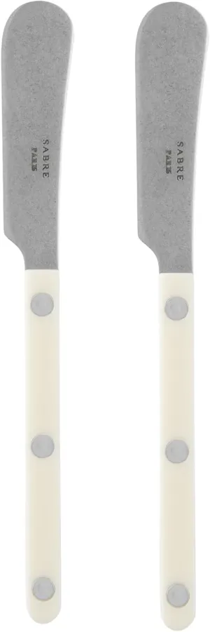 Set of 2 Spreader Knives 5.5 inches - Bistrot Vintage Collection - Perfect for Butter, Tapenades, Spreads - Stainless Steel & Nylon - Dishwasher Safe - Ivory - Mat Finish