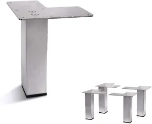 Set of 4 Stainless Steel Straight Metal Sofa Legs – Square Tube Design, Durable Furniture Legs, Modern Style (4-7/8"H)