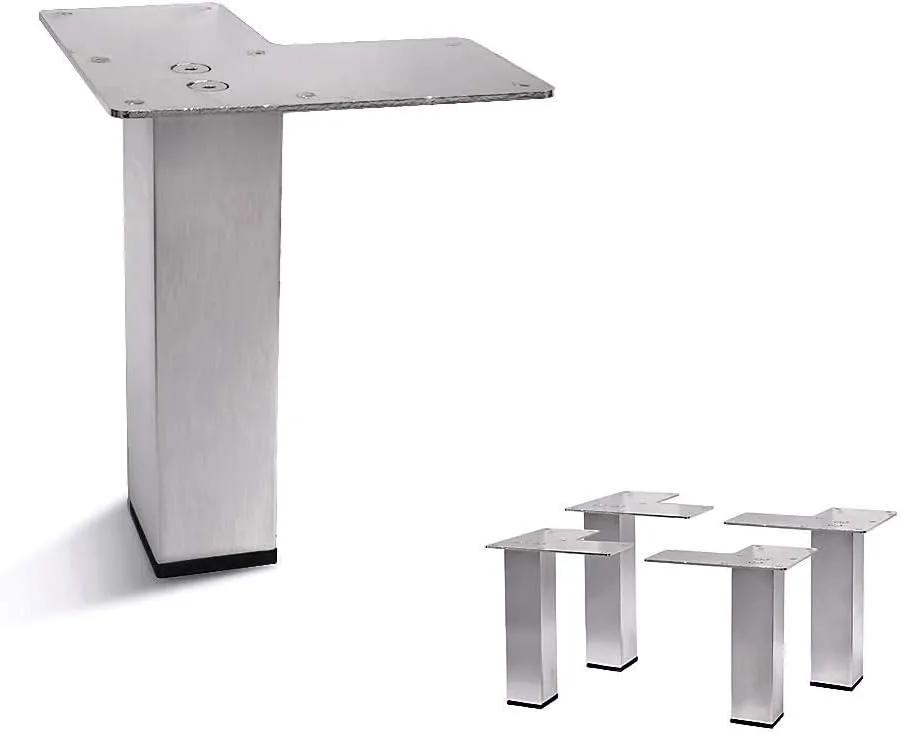 Set of 4 Stainless Steel Straight Metal Sofa Legs – Square Tube Design, Durable Furniture Legs, Modern Style (4-7/8"H)