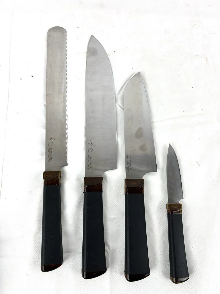 Set of Four OKC Ontario Agilite Stainless Steel Amber & Black Kitchen Knife Set