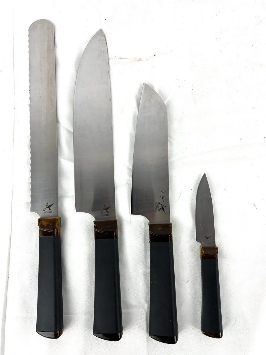 Set of Four OKC Ontario Agilite Stainless Steel Amber & Black Kitchen Knife Set