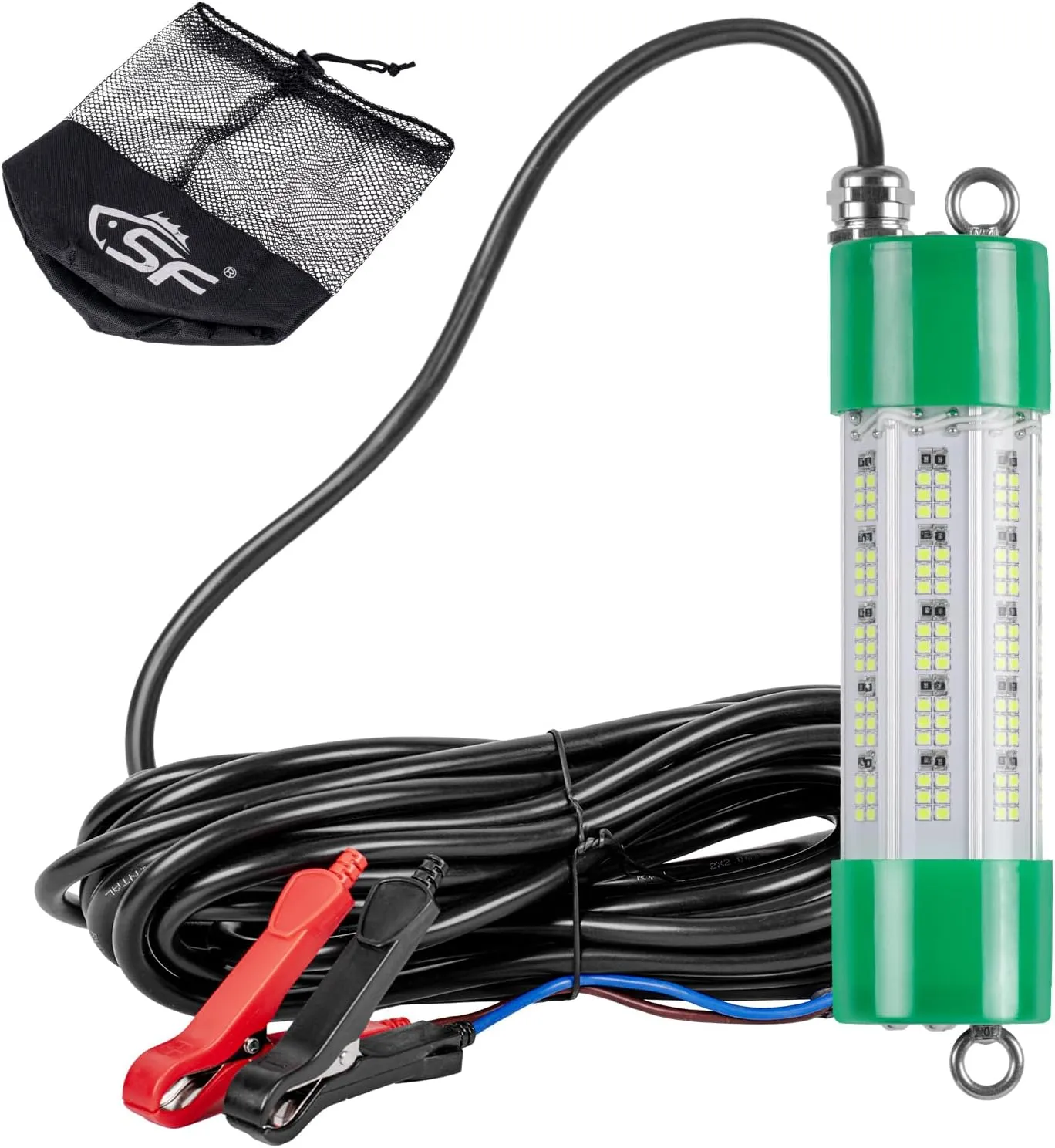 SF DC 12V LED Underwater Fishing Light 45W 70W 100W Fish Attracting Light 5600 7000 13000lm Green Fishing Light Submersible for Dock and Boats IP68 Waterproof with Cigarette Lighter or Battery Clips