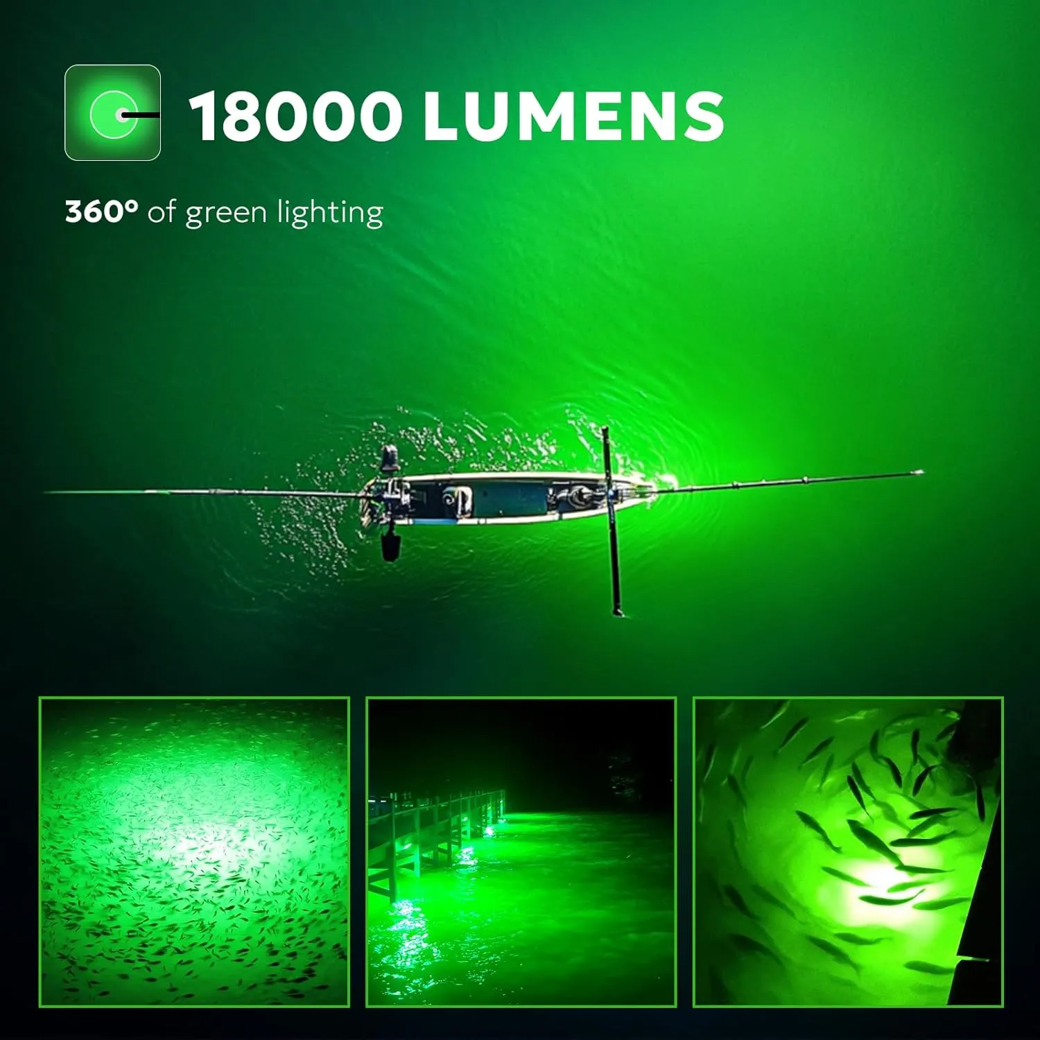 SF DC 12V LED Underwater Fishing Light 45W 70W 100W Fish Attracting Light 5600 7000 13000lm Green Fishing Light Submersible for Dock and Boats IP68 Waterproof with Cigarette Lighter or Battery Clips