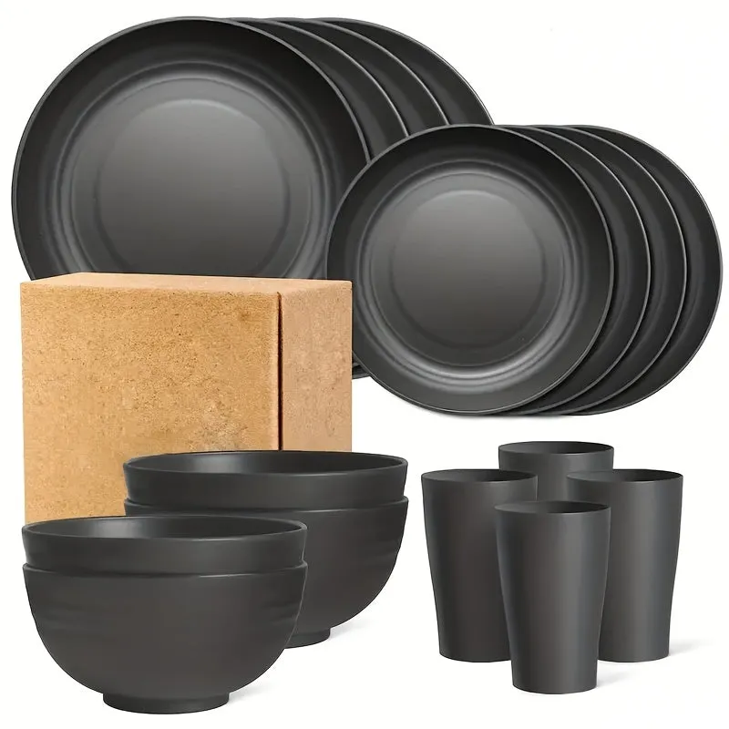 Shatterproof Tableware 16pcs Set Indestructible Black Set
