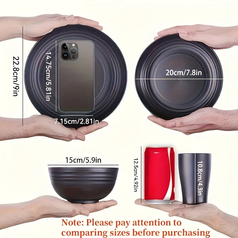 Shatterproof Tableware 16pcs Set Indestructible Black Set