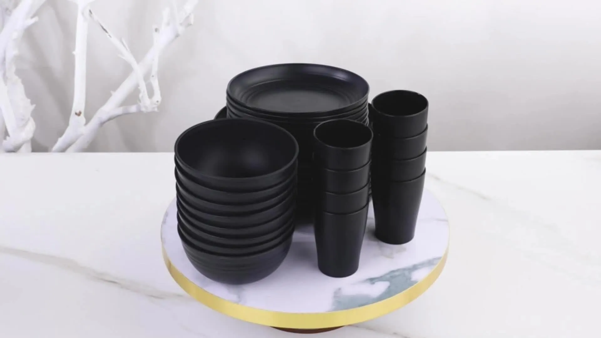 Shatterproof Tableware 16pcs Set Indestructible Black Set
