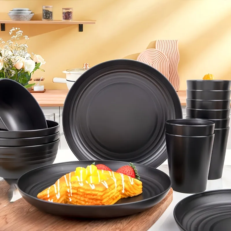 Shatterproof Tableware 16pcs Set Indestructible Black Set