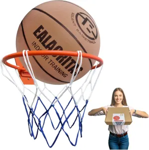 Silent Basketball Gift Set with Foldable Hoop - Durable Foam Basketball for Indoor Dribbling & Shooting Practice, Perfect for Rainy/Snowy Weather