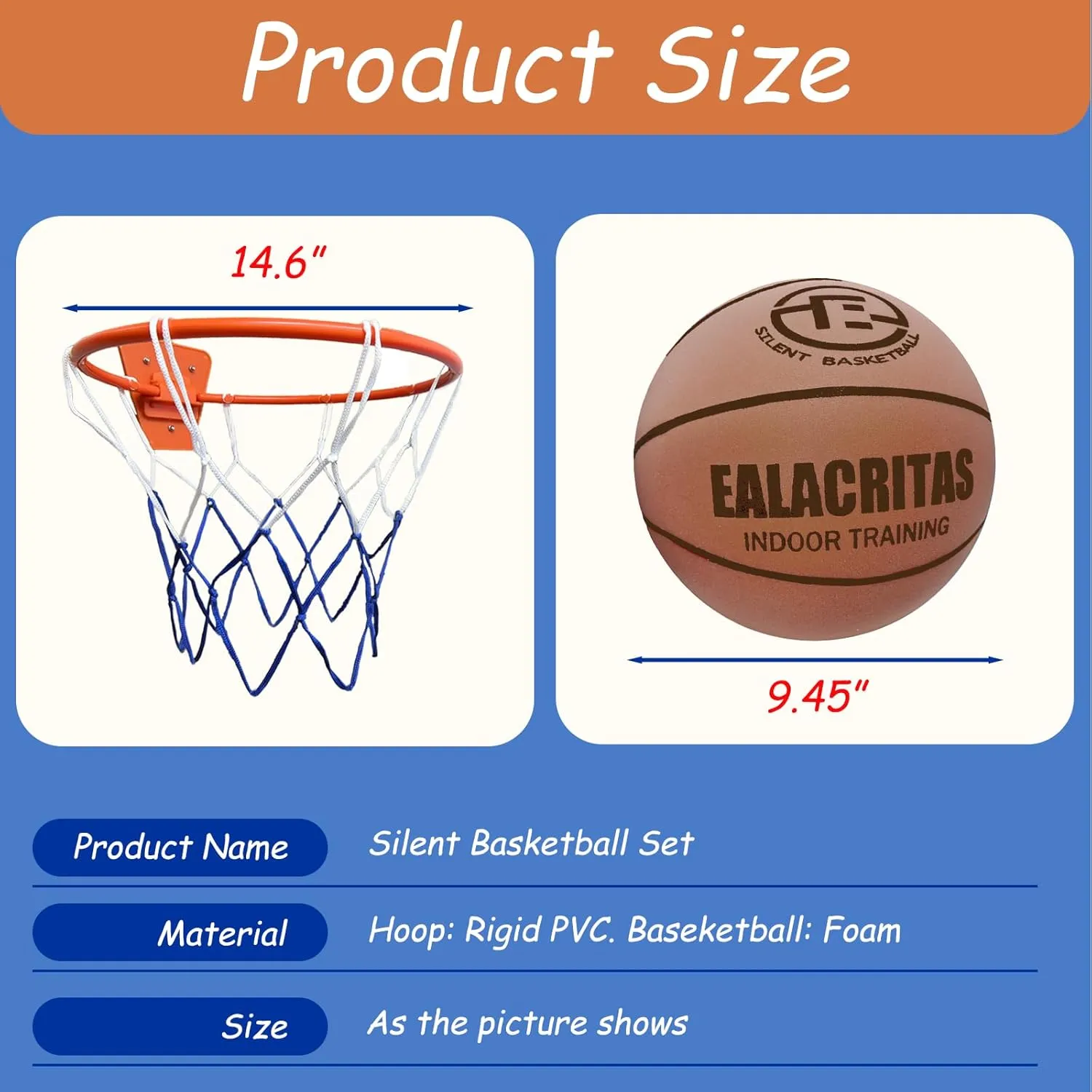 Silent Basketball Gift Set with Foldable Hoop - Durable Foam Basketball for Indoor Dribbling & Shooting Practice, Perfect for Rainy/Snowy Weather