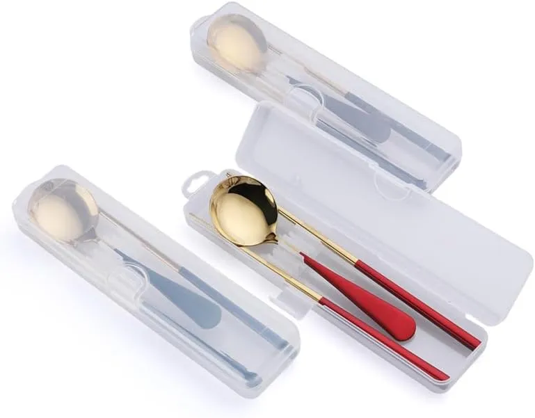 Silverware Flatware Cutlery Set, 2/8/12/16 Pieces Creative 304 Stainless Steel Tableware Set Spoon Chopsticks Outdoor Travel Student Portable Tableware(Green Gold,8 Pieces for 4)