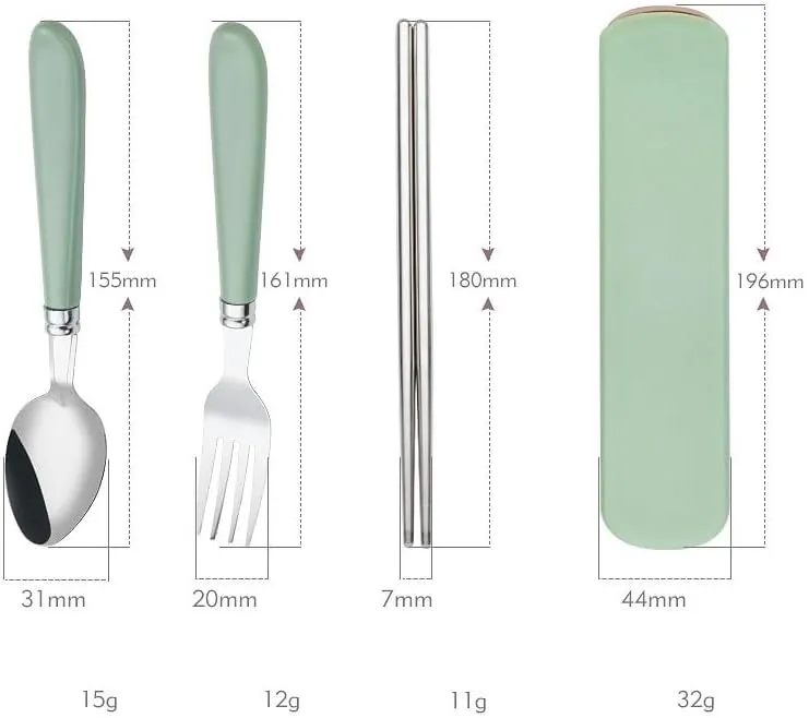 Silverware Flatware Cutlery Set, 3/12/18/24/30/36 Pieces Student Canteen Outdoor Tableware Box Portable Tableware Set Three-piece Stainless Steel Spoon, Fork Chopsticks Set (Color : Green,