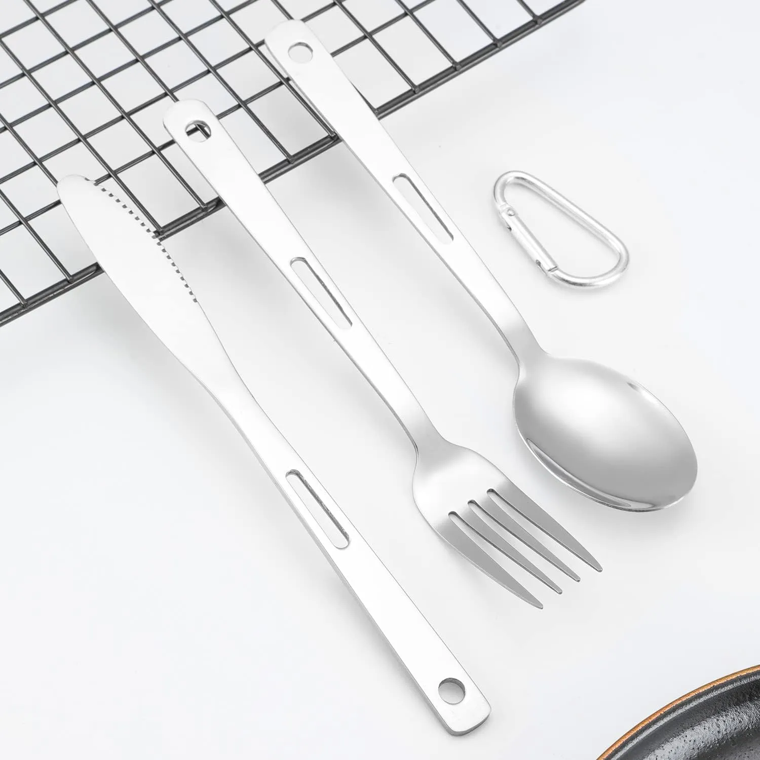 Silverware Flatware Cutlery Set, 3/12/18/24/30/36pcs Outdoor Camping Tableware Picnic Stainless Steel Knife, Fork And Spoon Set Travel Portable Tableware With Storage Bag(Black,24 Pieces for