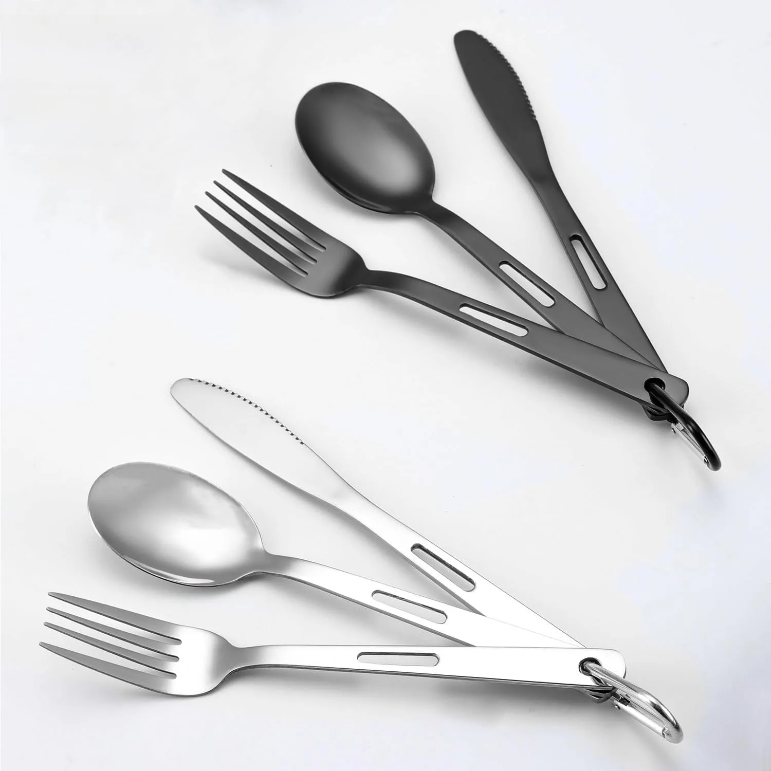 Silverware Flatware Cutlery Set, 3/12/18/24/30/36pcs Outdoor Camping Tableware Picnic Stainless Steel Knife, Fork And Spoon Set Travel Portable Tableware With Storage Bag(Black,24 Pieces for