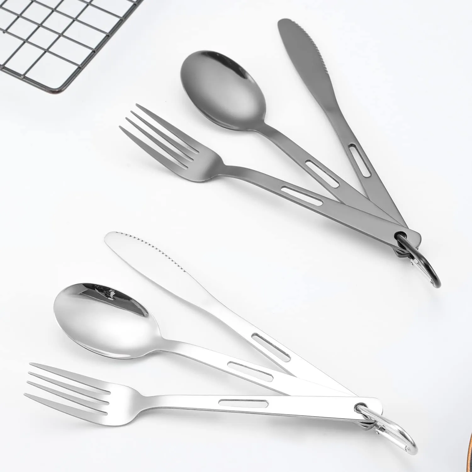 Silverware Flatware Cutlery Set, 3/12/18/24/30/36pcs Outdoor Camping Tableware Picnic Stainless Steel Knife, Fork And Spoon Set Travel Portable Tableware With Storage Bag(Black,24 Pieces for