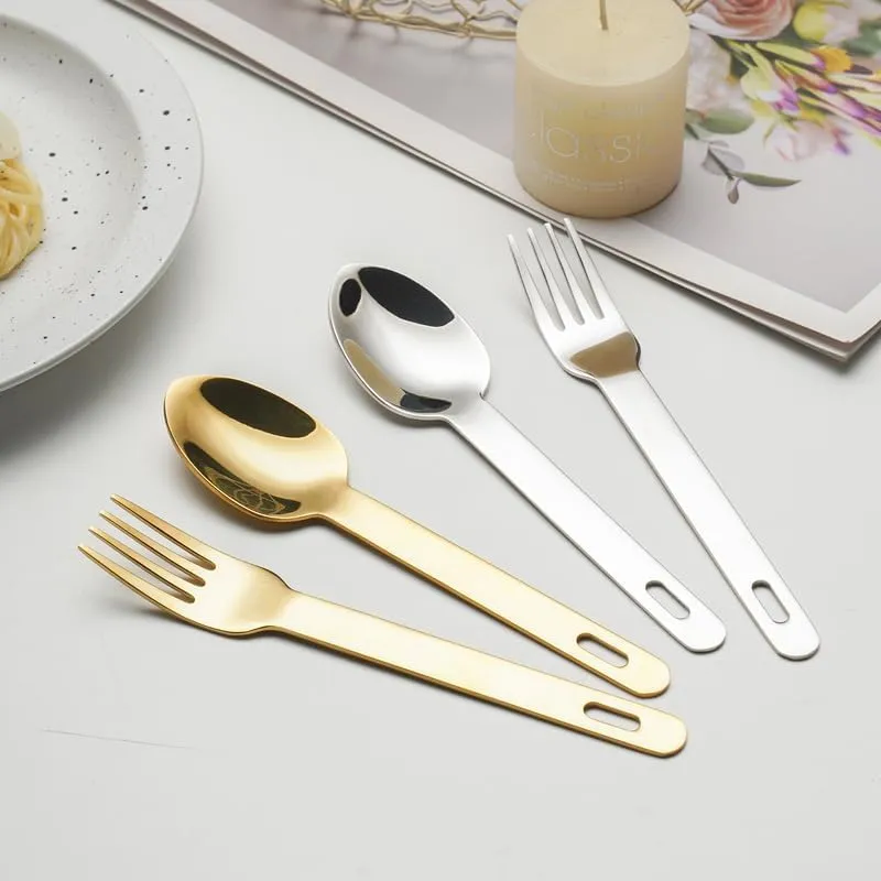 Silverware Flatware Set, 1/4/6/8/10/12pcs Creative 304 Stainless Steel Spoon Camping Tableware Travel Outdoor Portable Tableware Set With Holes(Silver,6 Pieces)