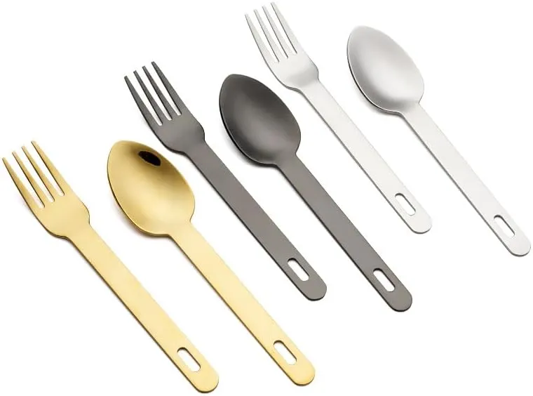 Silverware Flatware Set, 1/4/6/8/10/12pcs Creative 304 Stainless Steel Spoon Camping Tableware Travel Outdoor Portable Tableware Set With Holes(Silver,6 Pieces)