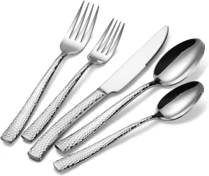 Silverware set, 20 Pieces Hammered Stainless Steel Flatware Sets for 4, Knifes Forks and Spoons Black silverware set, Home Kitchen and party Cutlery Sets, Dishwasher Safe (silver, 20-piece)