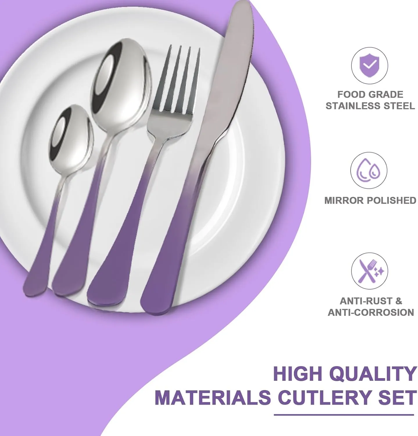 Silverware Set, 24 Pieces Flatware Set with Hanging Stand, Stainless Steel Tableware Set Includes Dinner Knives Forks Spoons, Gradient Colour Cutlery Set for Home Kitchen Restaurant (Purple)