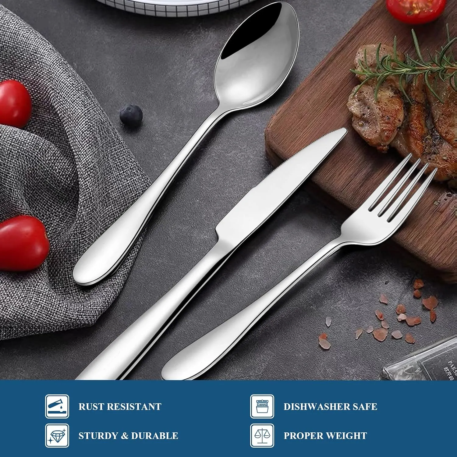 Silverware Set, 40-Piece Flatware Set, Wildone Stainless Steel Tableware Cutlery Set Service for 8, Include Dinner Knives/Forks/Spoons, Mirror Polished, Dishwasher Safe