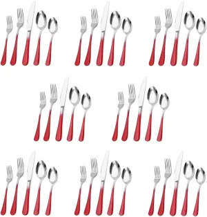 Silverware Set, Bysta 40-Piece Stainless Steel Flatware Set, Kitchen Utensil Set Service for 8, Tableware Cutlery Set for Home and Restaurant, Mirror Polished, Dishwasher Safe (Gradient Red)