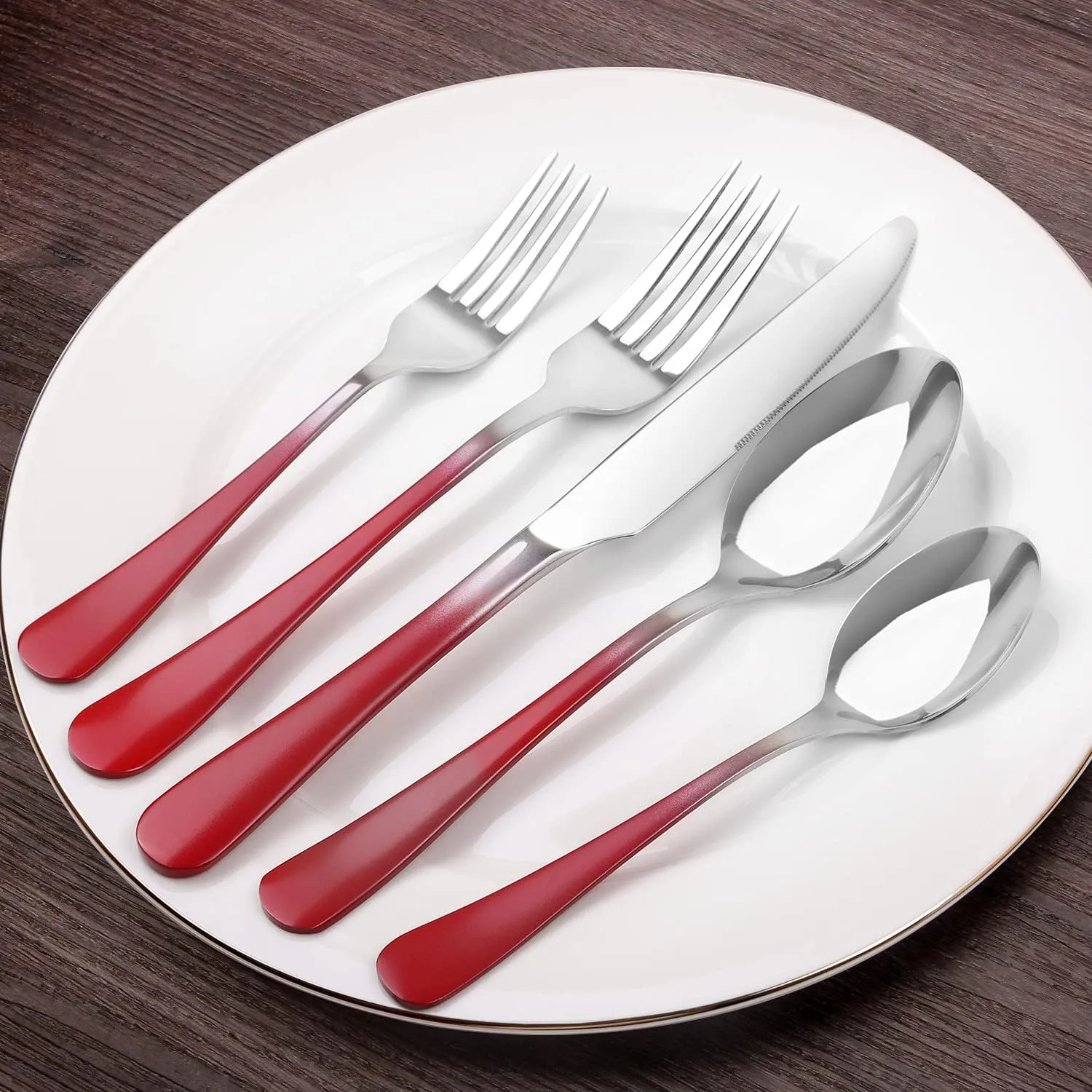 Silverware Set, Bysta 40-Piece Stainless Steel Flatware Set, Kitchen Utensil Set Service for 8, Tableware Cutlery Set for Home and Restaurant, Mirror Polished, Dishwasher Safe (Gradient Red)