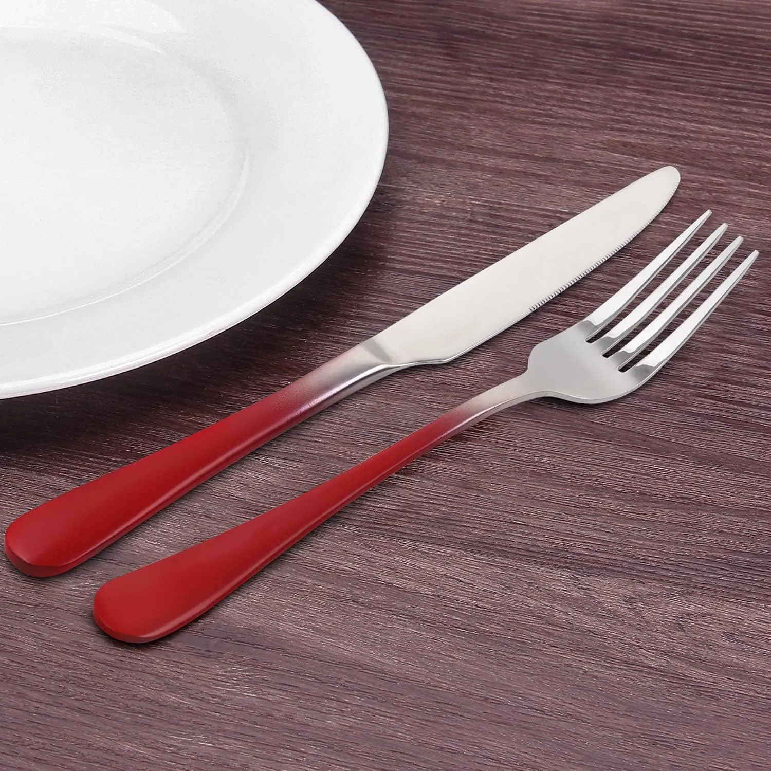 Silverware Set, Bysta 40-Piece Stainless Steel Flatware Set, Kitchen Utensil Set Service for 8, Tableware Cutlery Set for Home and Restaurant, Mirror Polished, Dishwasher Safe (Gradient Red)