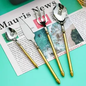 Silverware Set for 12 48-piece Cutlery Silverware Stainless Steel 18-10 Utensils Tableware Poseidon Luxury Fork and Knife Hotel Wedding Gold Handle Household Mirror Polished