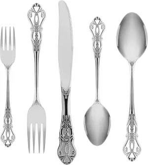 Silverware Set for 4, Stainless Steel Gorgeous Retro Royal Flatware Set, 20-Pieces Cutlery Tableware set, Kitchen utensils set Include Spoons And Forks Set, Mirror Finish, Dishwasher Safe