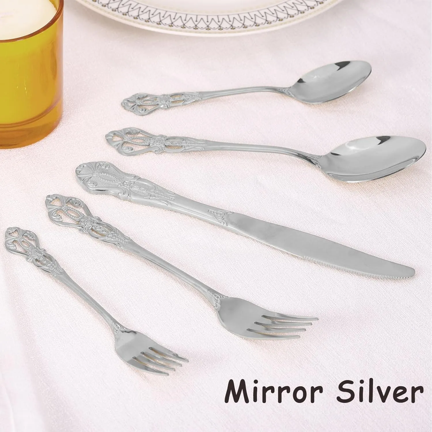 Silverware Set for 4, Stainless Steel Gorgeous Retro Royal Flatware Set, 20-Pieces Cutlery Tableware set, Kitchen utensils set Include Spoons And Forks Set, Mirror Finish, Dishwasher Safe