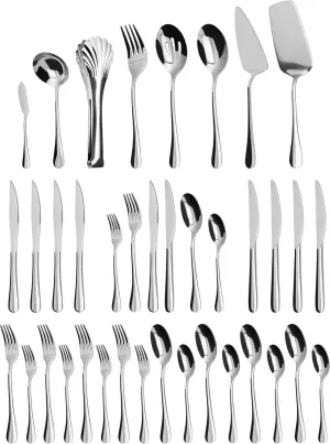 Silverware Set,32 piece Siverware Set and Serving Utensil Set,Stainless Steel Knives Spoon Forks Set for Home, Kitchen, Mirror Polished& Dishwasher Safe (5.5-11.2Inch Serving set Silverware set-32pcs)